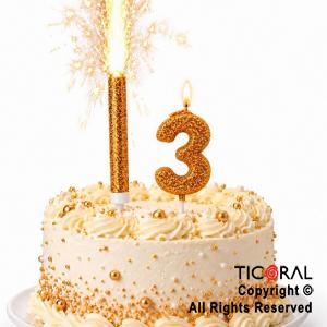 SET BENGALA Y VELA NUMERAL NUMERO 3 CON GIBRE ORO